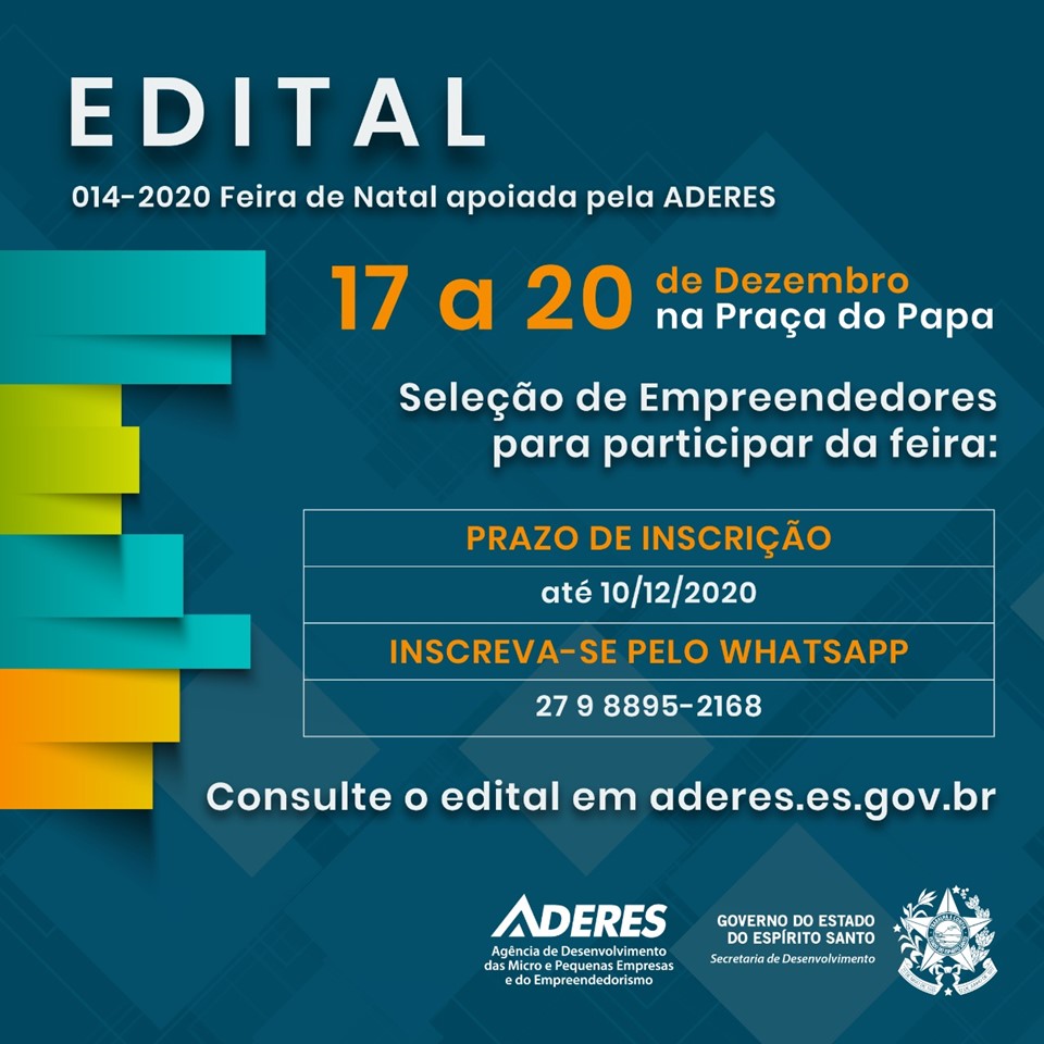 Governo ES - Aderes abre inscrição para empreendedores participarem da Feira de Natal na Praça do Papa Governo ES - Aderes abre inscrição para empreendedores participarem da Feira de Natal na Praça do Papa