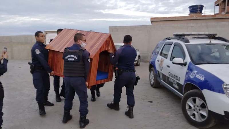 Internos da Marcenaria Jequitibá produzem casinha para cão adotado pela Guarda Municipal de Viana