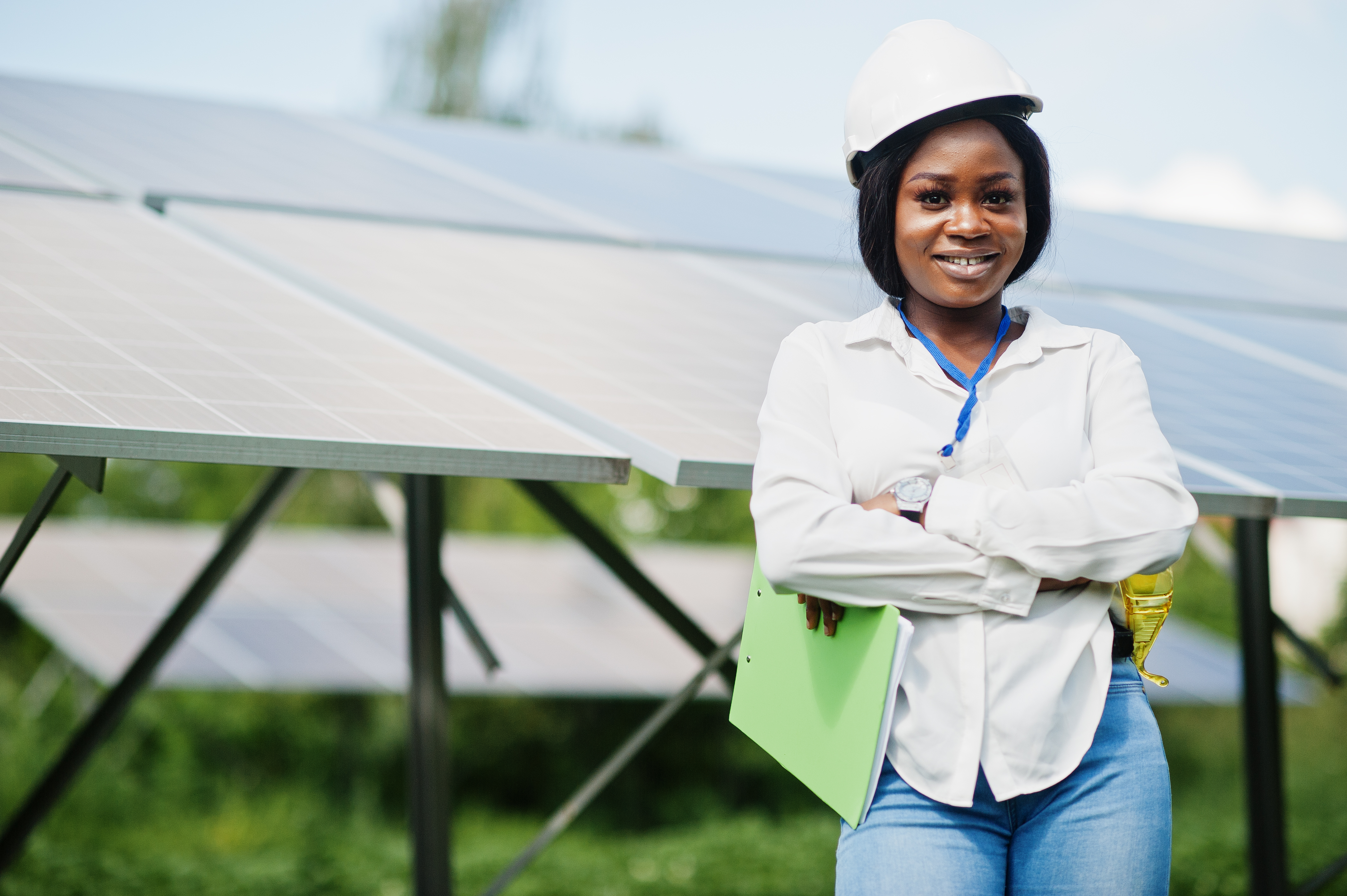 african-american-technician-check-maintenance-solar-panels-black-woman-engineer-solar-station